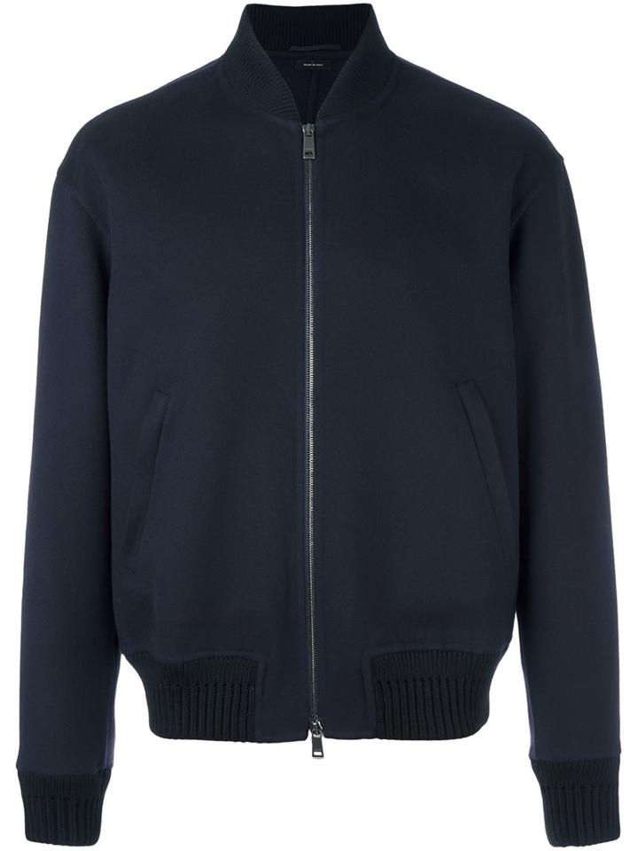 Jil Sander Zipped Bomber Jacket, Men's, Size: 52, Blue, Cupro/cashmere/virgin Wool