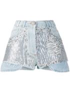 Balmain Embellished Detail Denim Shorts - Blue