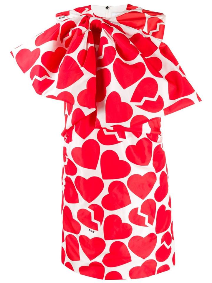 Msgm Hearts Print Bow Dress - White
