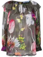 Blumarine - Floral Print Ruffled Blouse - Women - Silk - 44, Grey, Silk