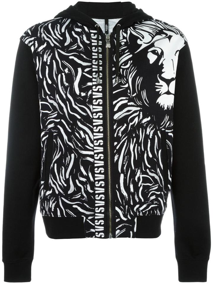 Versus Lion Print Hooded Cardigan - Black