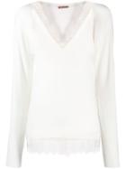 Twin-set Lace-trimmed Jumper - White