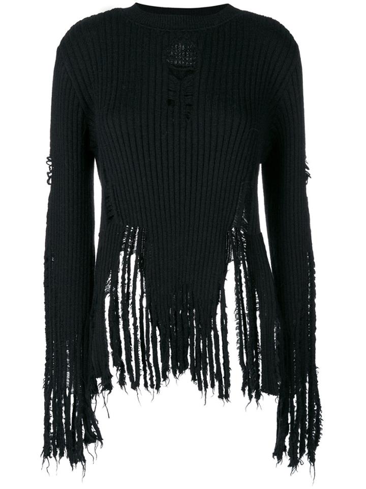 Balmain Distressed Ribbed Jumper - Black