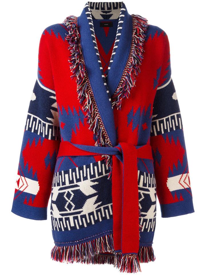 Alanui Multi Figures Frayed Trim Cardi-coat - Blue