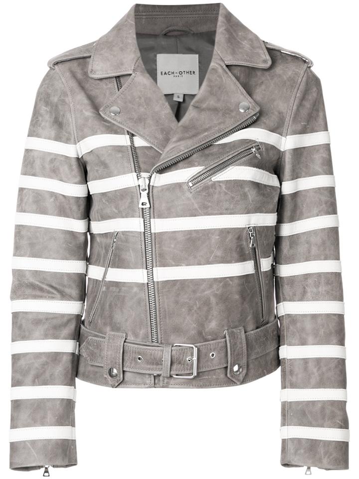Each X Other Striped Biker Jacket - Grey