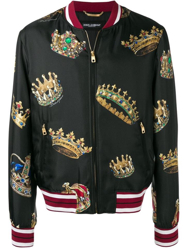 Dolce & Gabbana Crown Print Bomber Jacket - Black