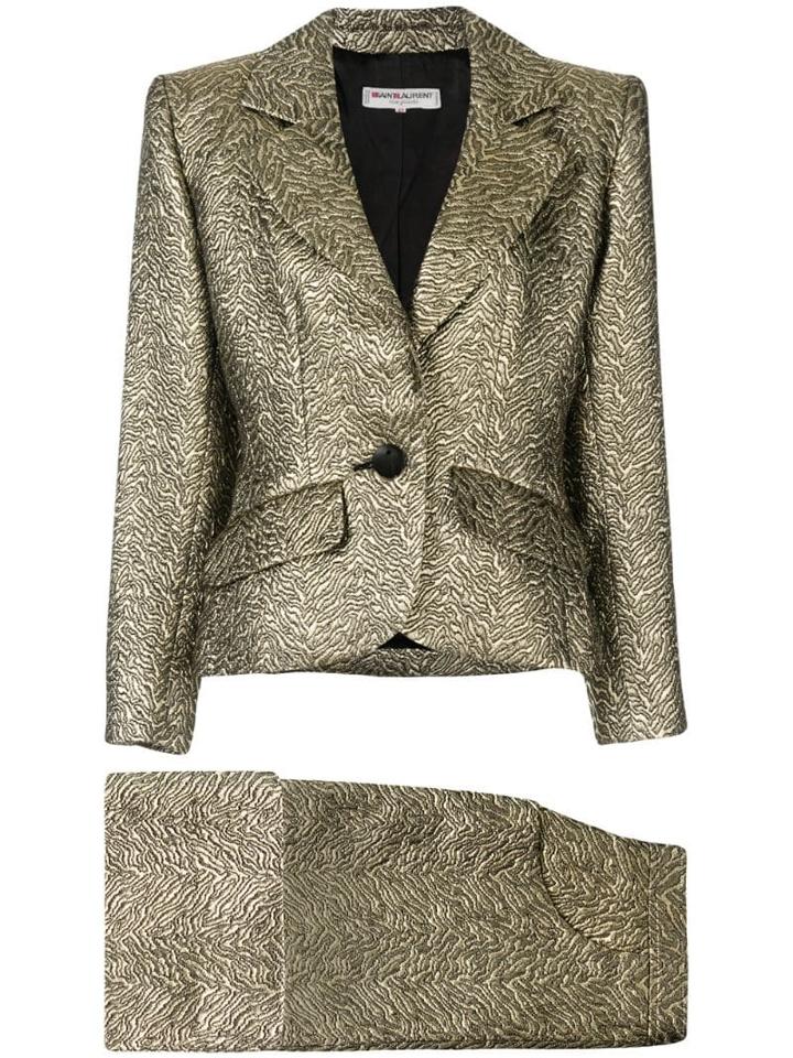 Yves Saint Laurent Pre-owned Nervure Embroidered Skirt Suit - Metallic