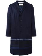 White Mountaineering Single Breasted Coat, Men's, Size: 2, Blue, Polyester/wool