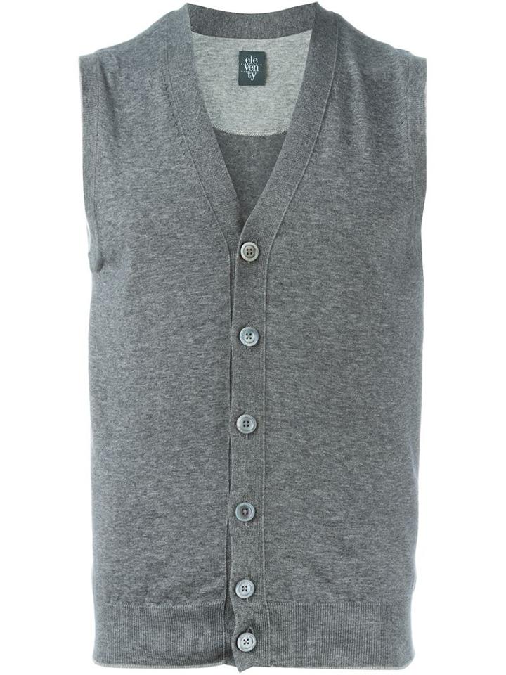Eleventy Knitted Vest, Men's, Size: Medium, Grey, Cotton