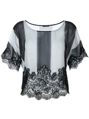 Rosamosario Lace Application Striped T-shirt, Women's, Size: 48, Black, Polyamide