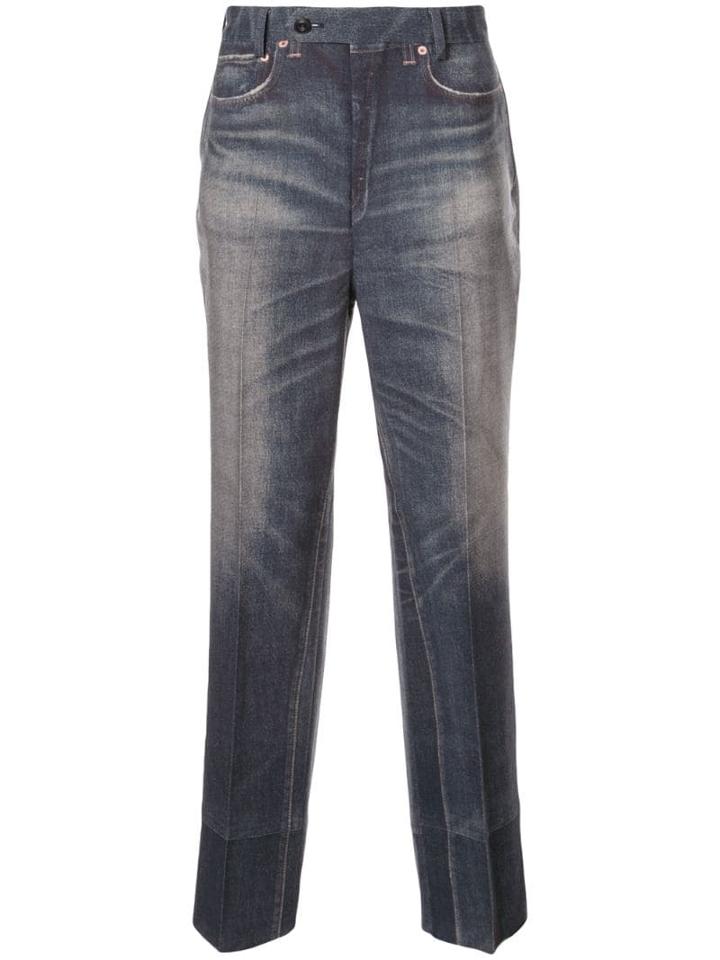 Junya Watanabe Man Denim-print Straight Leg Trousers - Blue