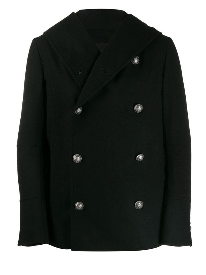 Balmain Hooded Loose Peacoat - Black