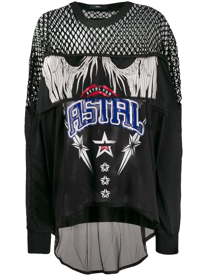 Diesel Mesh Panels Printed Sweatshirt - Black