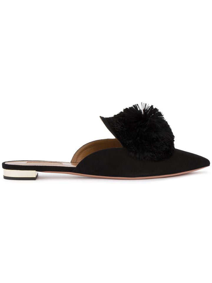 Aquazzura Black Suede Powder Puff Mules
