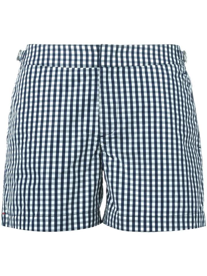 Orlebar Brown Gingham Check Swim Shorts, Men's, Size: 34, Blue, Polyurethane/polyester