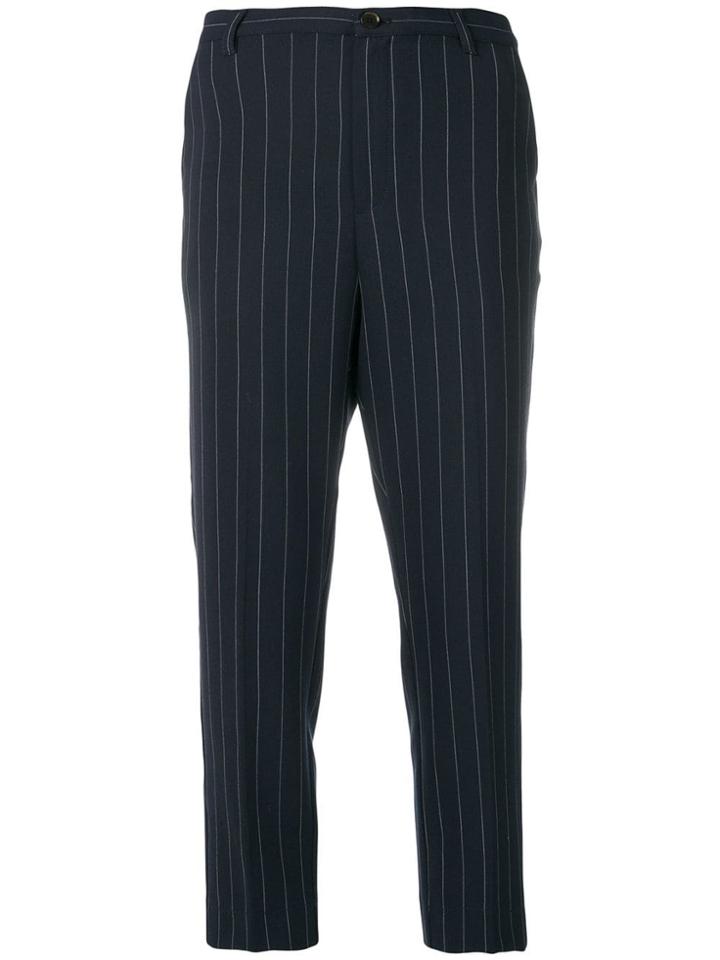 Ganni Cropped Pinstripe Trousers - Blue