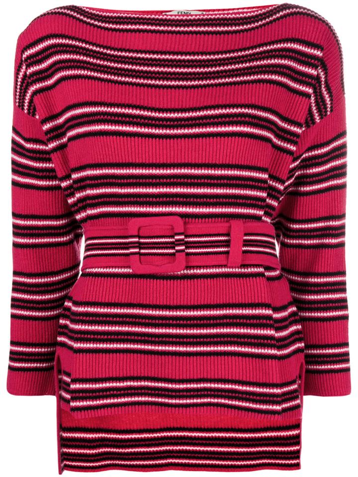 Fendi Ribbed Belted Sweater - Red