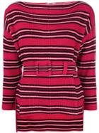 Fendi Ribbed Belted Sweater - Red