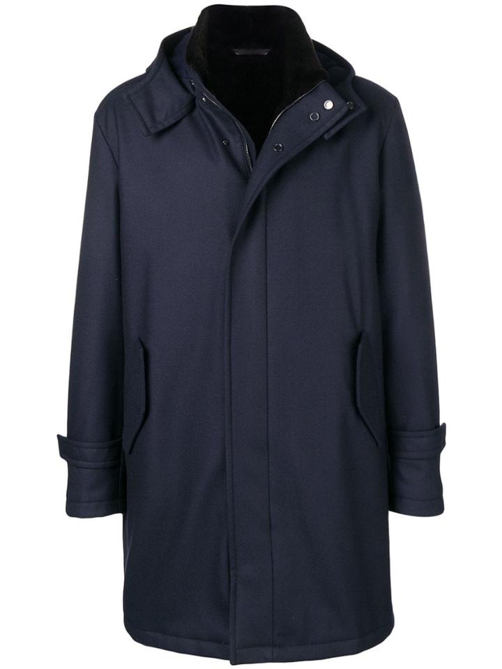 Manzoni 24 Hooded Single Breasted Coat - Blue