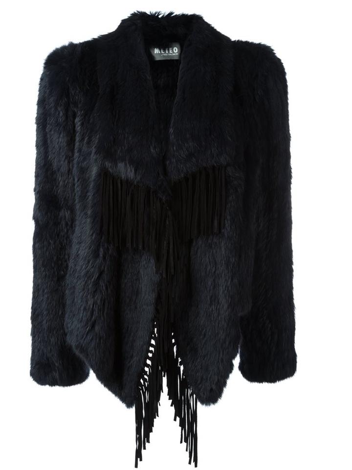 Meteo By Yves Salomon Fringed Fur Coat, Women's, Size: 40, Blue, Goat Fur/lamb Skin/rabbit Fur