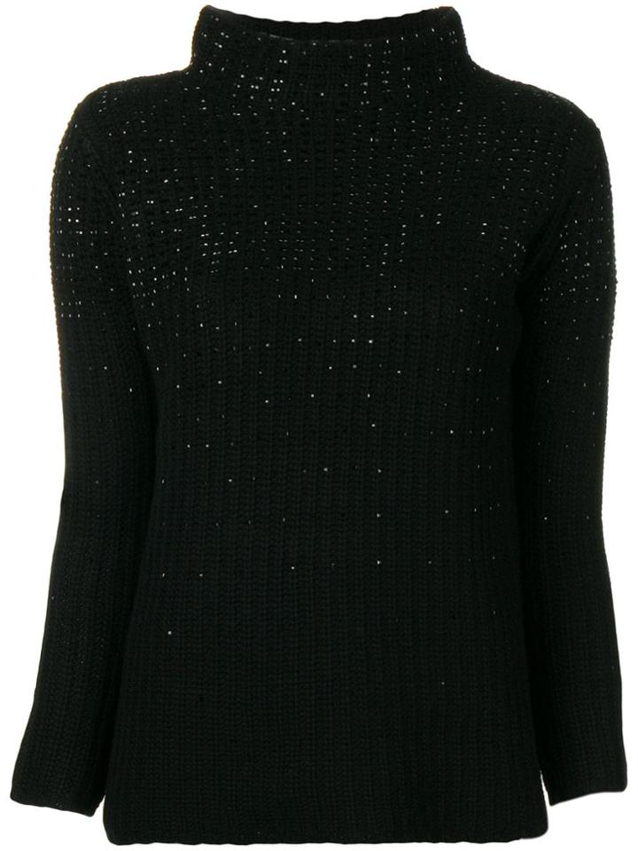 Ermanno Ermanno Embellished Waffle Knit Sweater - Black