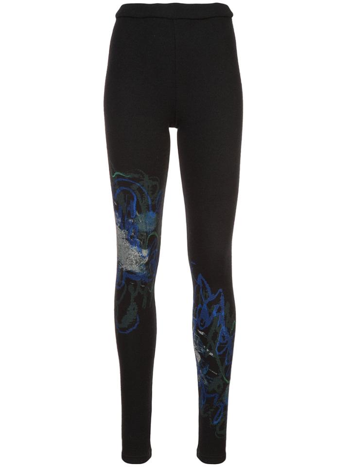 Yohji Yamamoto Embroidered Printed Leggings - Black