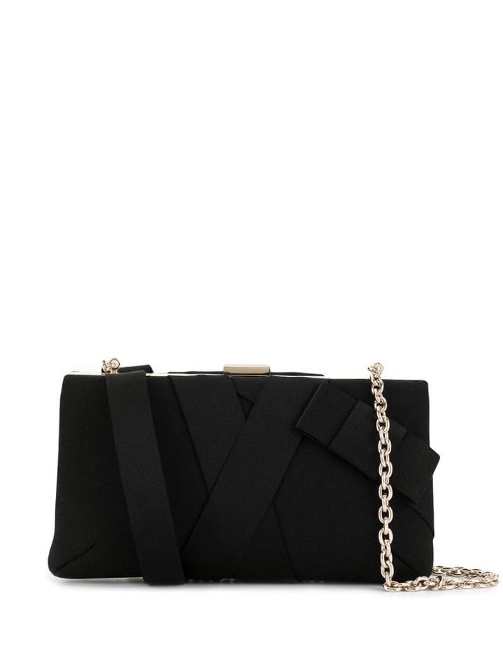Paule Ka Satin Woven Bow Clutch - Black