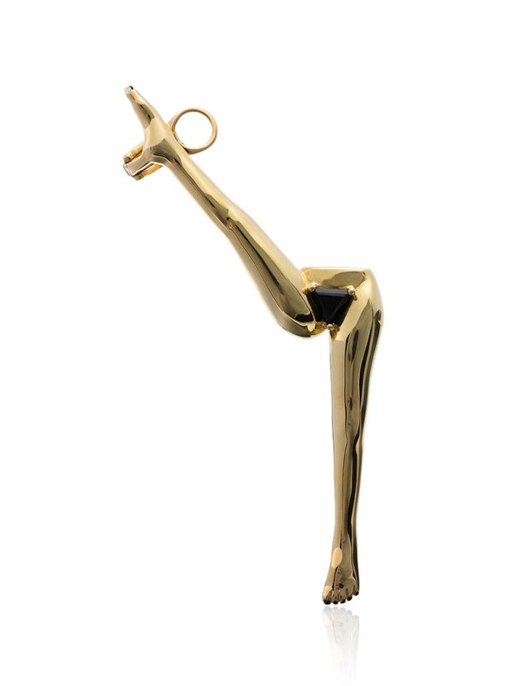 Anissa Kermiche Gold Plated Yes We Can Silver Onyx Earring