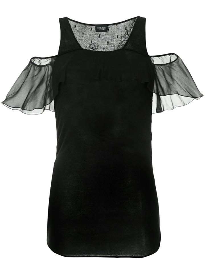 Giambattista Valli Open Shoulder Flutter Sleeve Top - Black