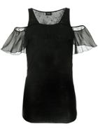 Giambattista Valli Open Shoulder Flutter Sleeve Top - Black