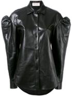 Saint Laurent Drop Puff Sleeve Leather Shirt, Women's, Size: 36, Black, Lamb Skin