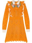 Gucci Broderie Anglaise Cotton Dress - Yellow & Orange