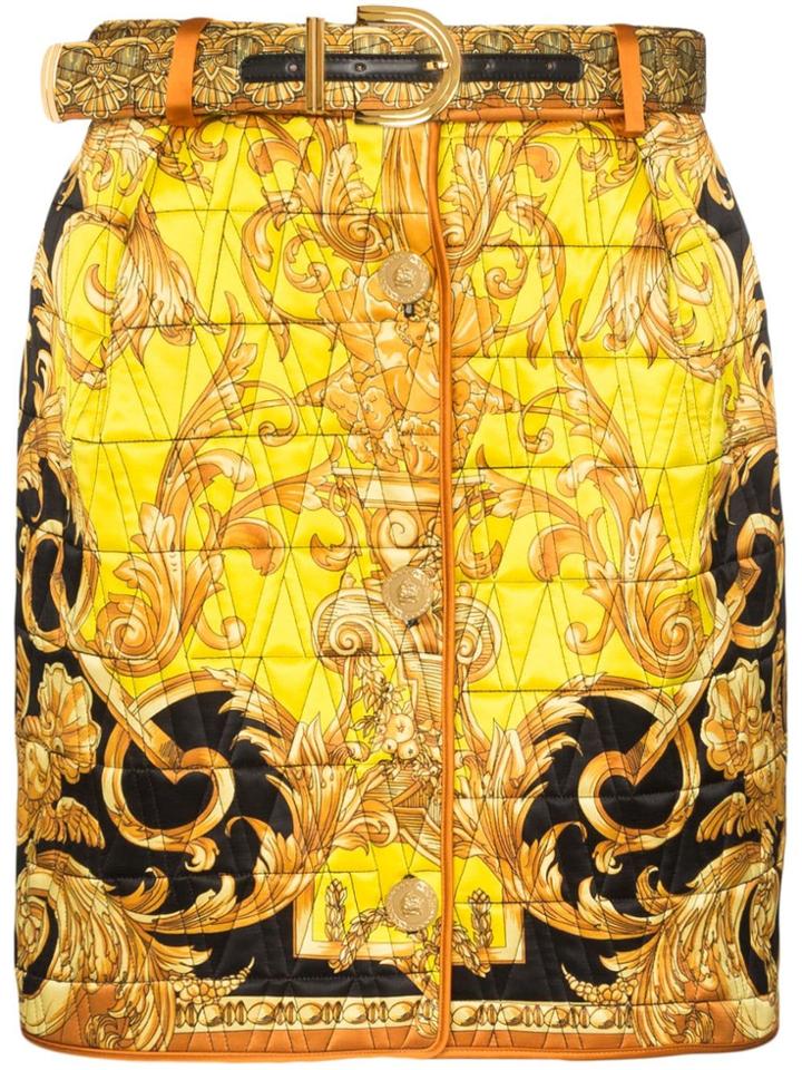 Versace Quilted Baroque Print Mini Skirt - Yellow