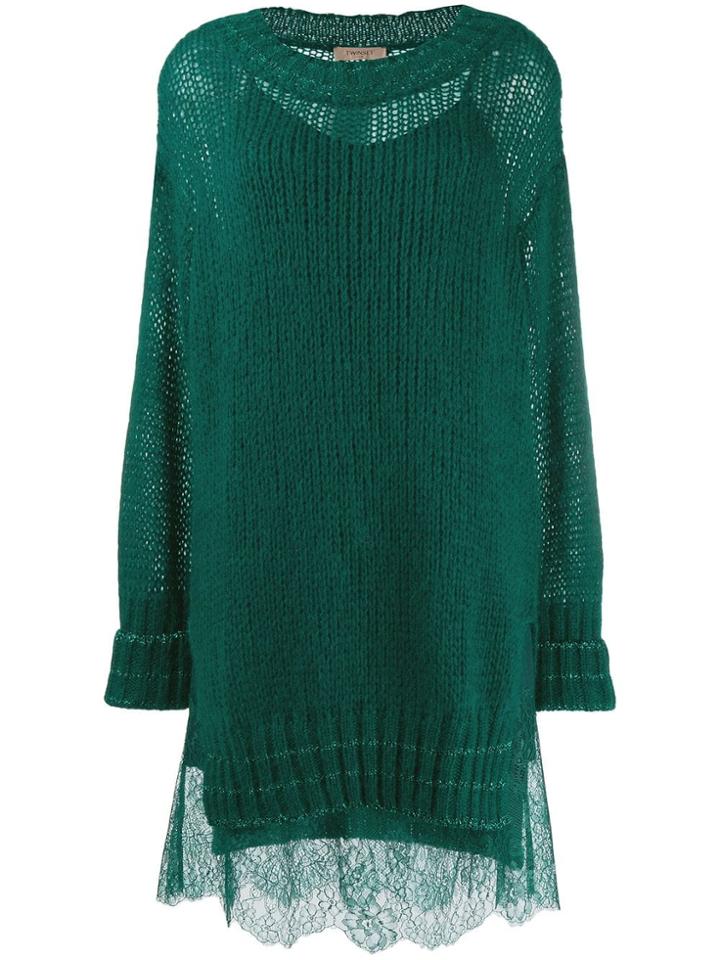 Twin-set Lace Hem Knitted Dress - Green