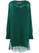 Twin-set Lace Hem Knitted Dress - Green