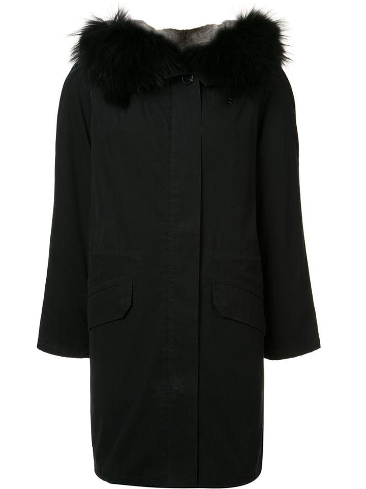 Army Yves Salomon Midi Parka Coat, Women's, Size: 38, Black, Rabbit Fur/polyester