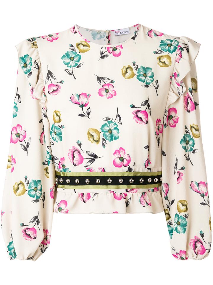Red Valentino Ruffled Floral Blouse - Nude & Neutrals