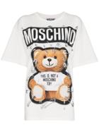 Moschino Teddy Logo Print Safety Pin Cotton T Shirt - White