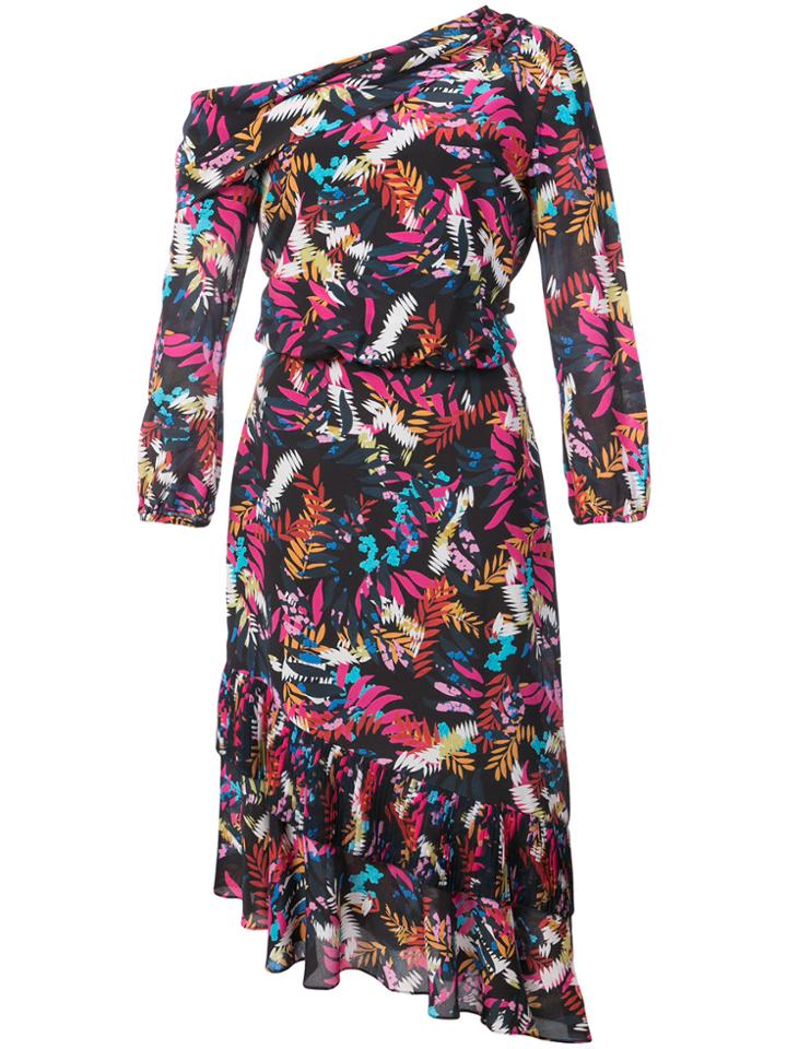 Saloni Printed Asymmetric Dress - Blue