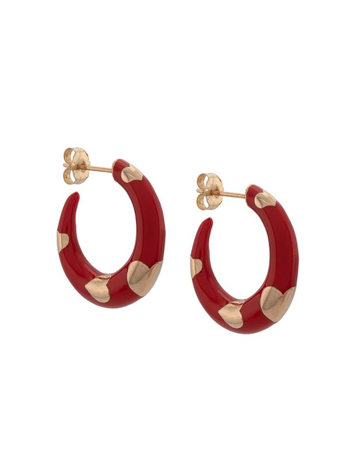 Alison Lou 14kt Yellow Gold Petite Armour Heart Hoops - Red