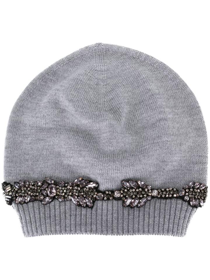 No21 Embellished Beanie, Women's, Grey, Pvc/virgin Wool/metal/glass