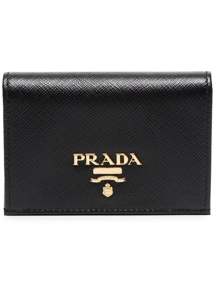 Prada Logo Foldover Cardholder Wallet - Black