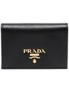 Prada Logo Foldover Cardholder Wallet - Black