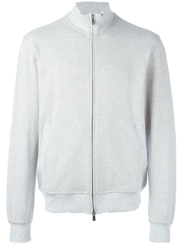 Brunello Cucinelli Zipped Cardigan, Men's, Size: Medium, Grey, Cotton/polyamide