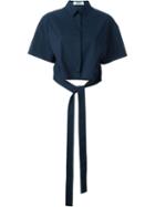 Msgm Front Tie Shirt, Women's, Size: 40, Blue, Cotton/spandex/elastane