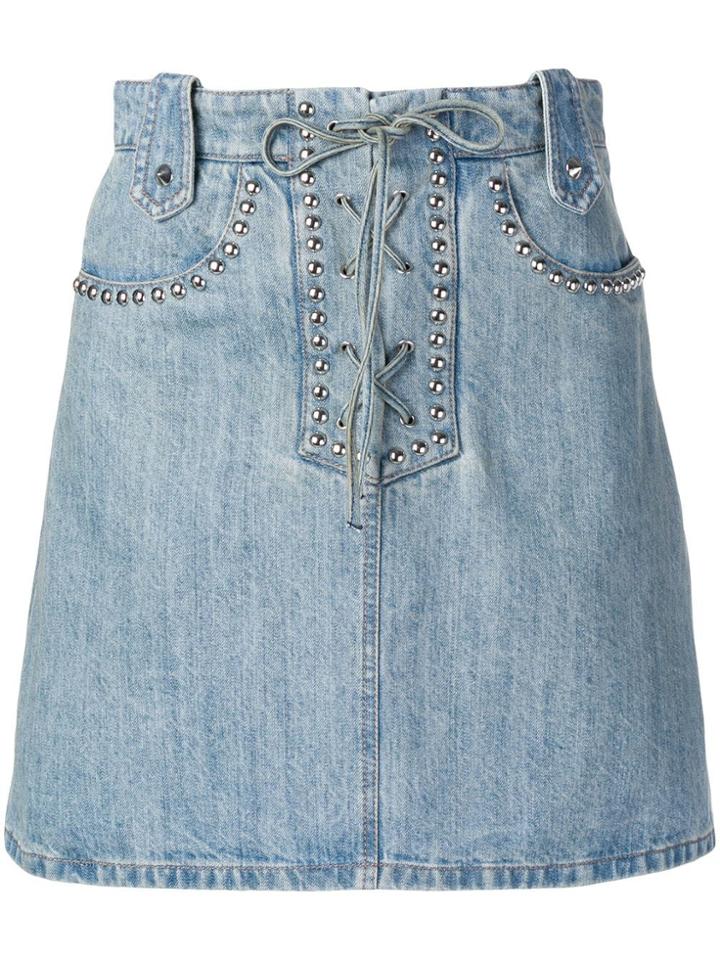 Miu Miu Studded Lace-up Denim Skirt - Blue