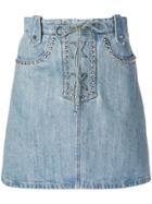 Miu Miu Studded Lace-up Denim Skirt - Blue