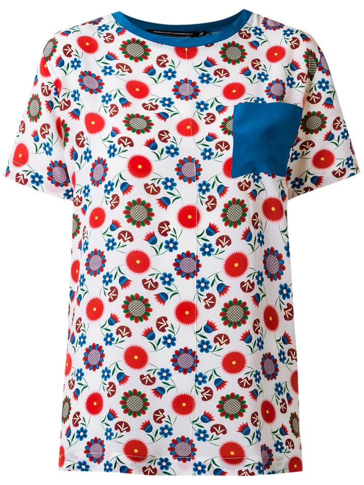 Reinaldo Lourenço - Floral Print Blouse - Women - Silk - 46, Blue, Silk