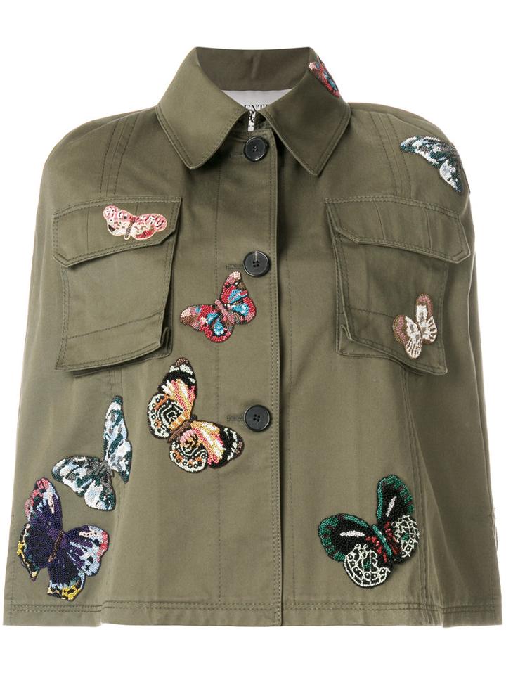 Valentino - Butterfly Patch Cropped Cape - Women - Cotton/polyester - 44, Green, Cotton/polyester