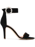 Via Roma 15 Crystal Embellished Suede Sandals - Black